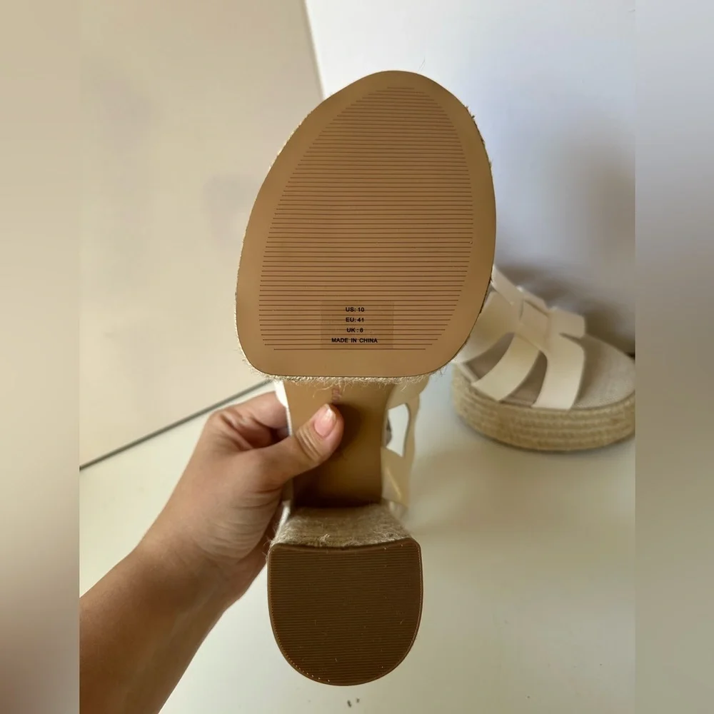 The Drop Platform Espadrille Heels Cream Strappy Sandals Size 10